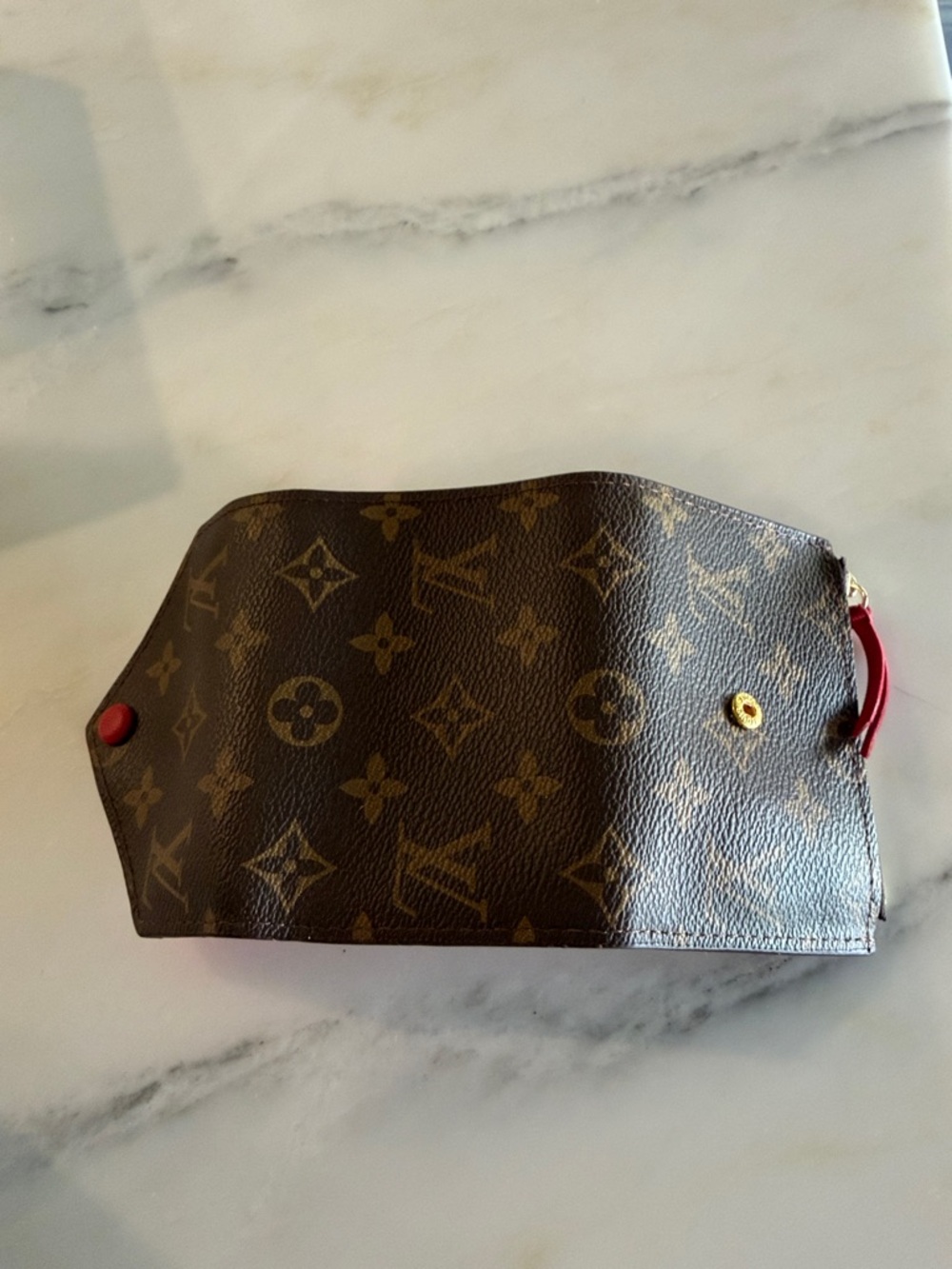 Monogram Compact Wallet in Brown with Red Snap- replication - Picture 4 of 4